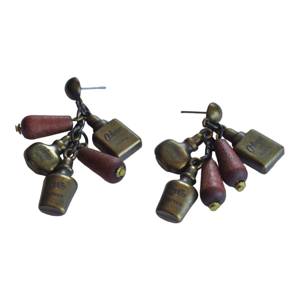 Balenciaga Cialenga & Griffe Perfume Charm Earrings Vintage Gold Tone